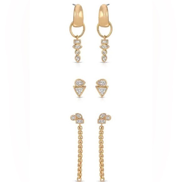 ettika Ear Party Set of 3 Assorted Hoop, Stud & Drop Earrings::Holiday Gift::NEW - Picture 1 of 8
